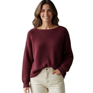 Miracle brand Wine Scoop Neck Long Sleeve Knit Sweater